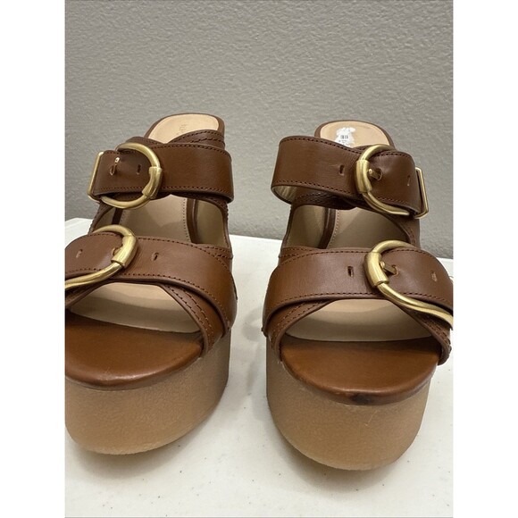 New Veronica Beard Heels Size 7 Garrick Platform Hazelwood Leather Sandals - Picture 8 of 8